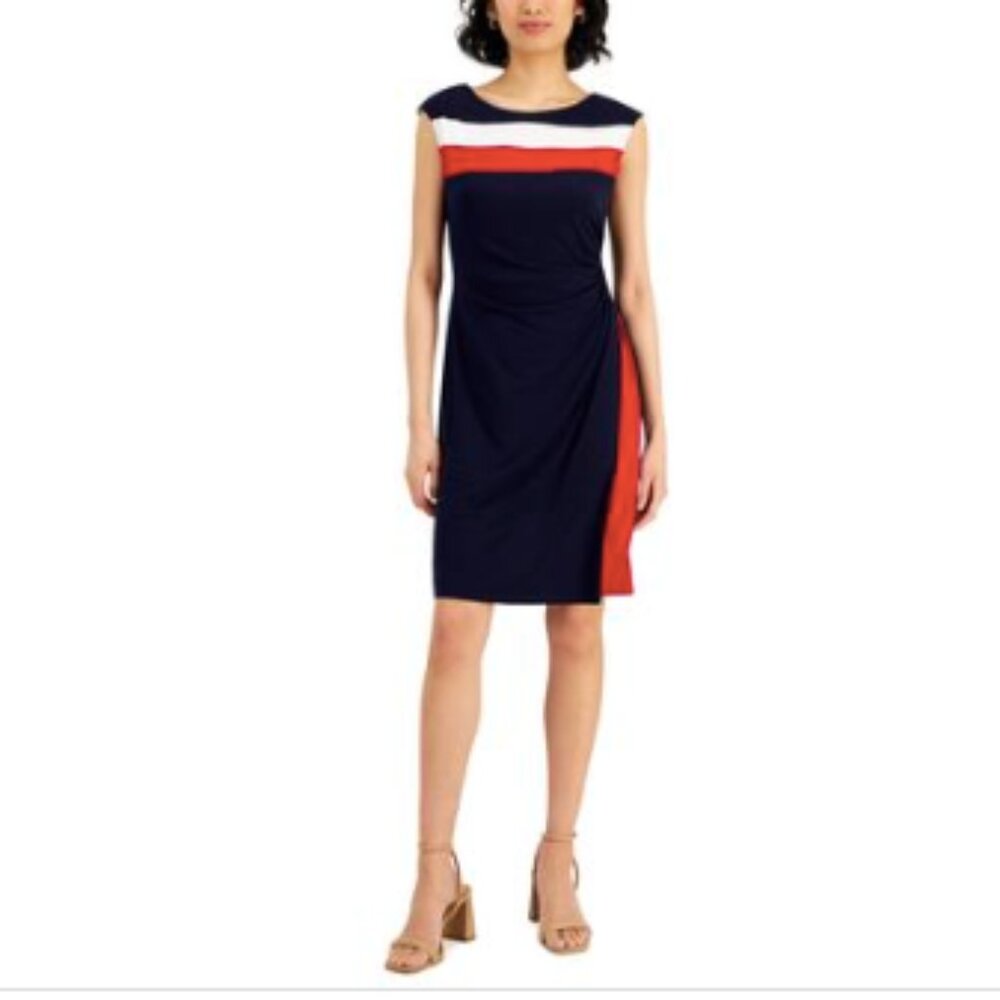 Connected Sleeveless Tri-Tone Sheath Dress - Ain